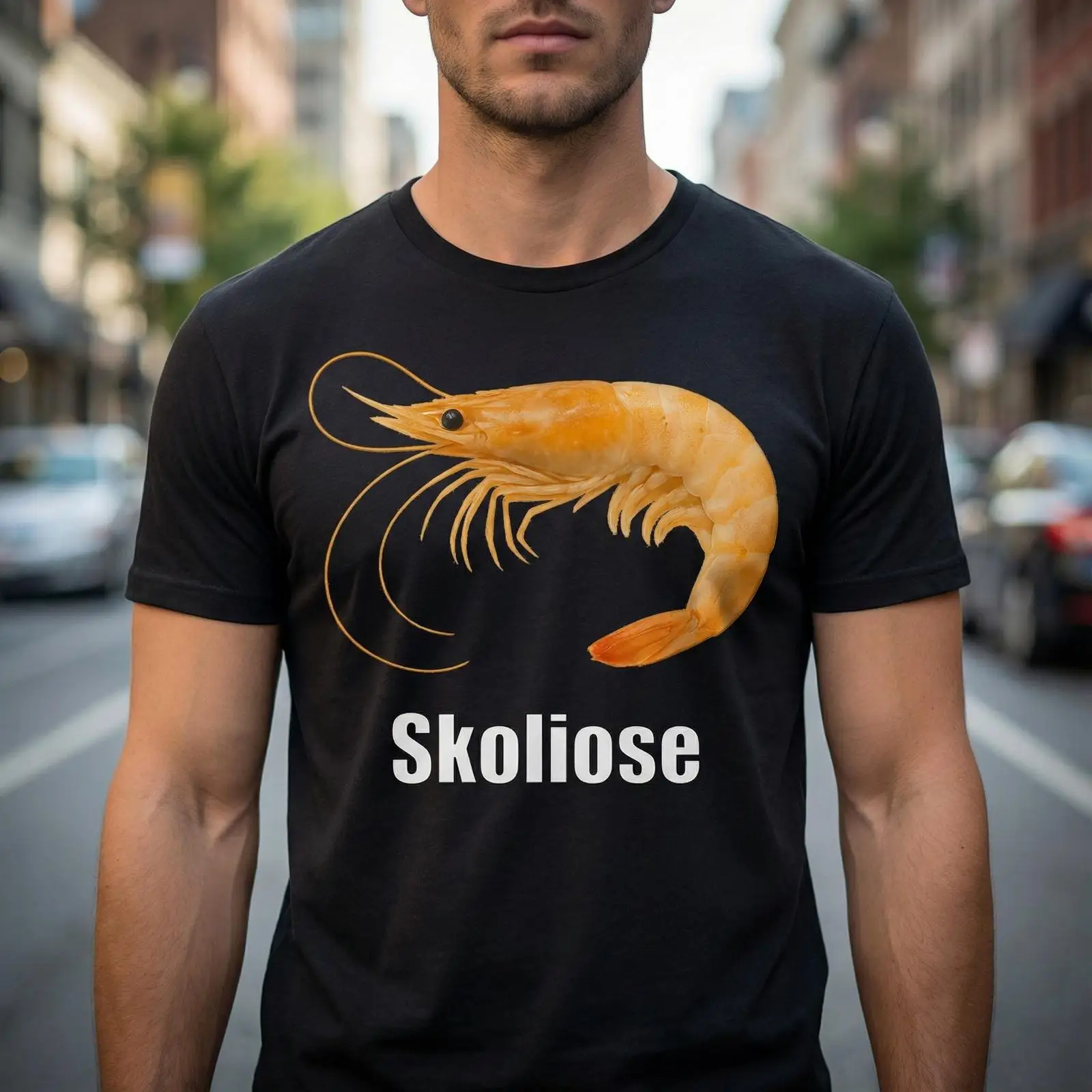 Vintage Fashion Gen Z - Camiseta Shrimp Scoliosis com humor negro,