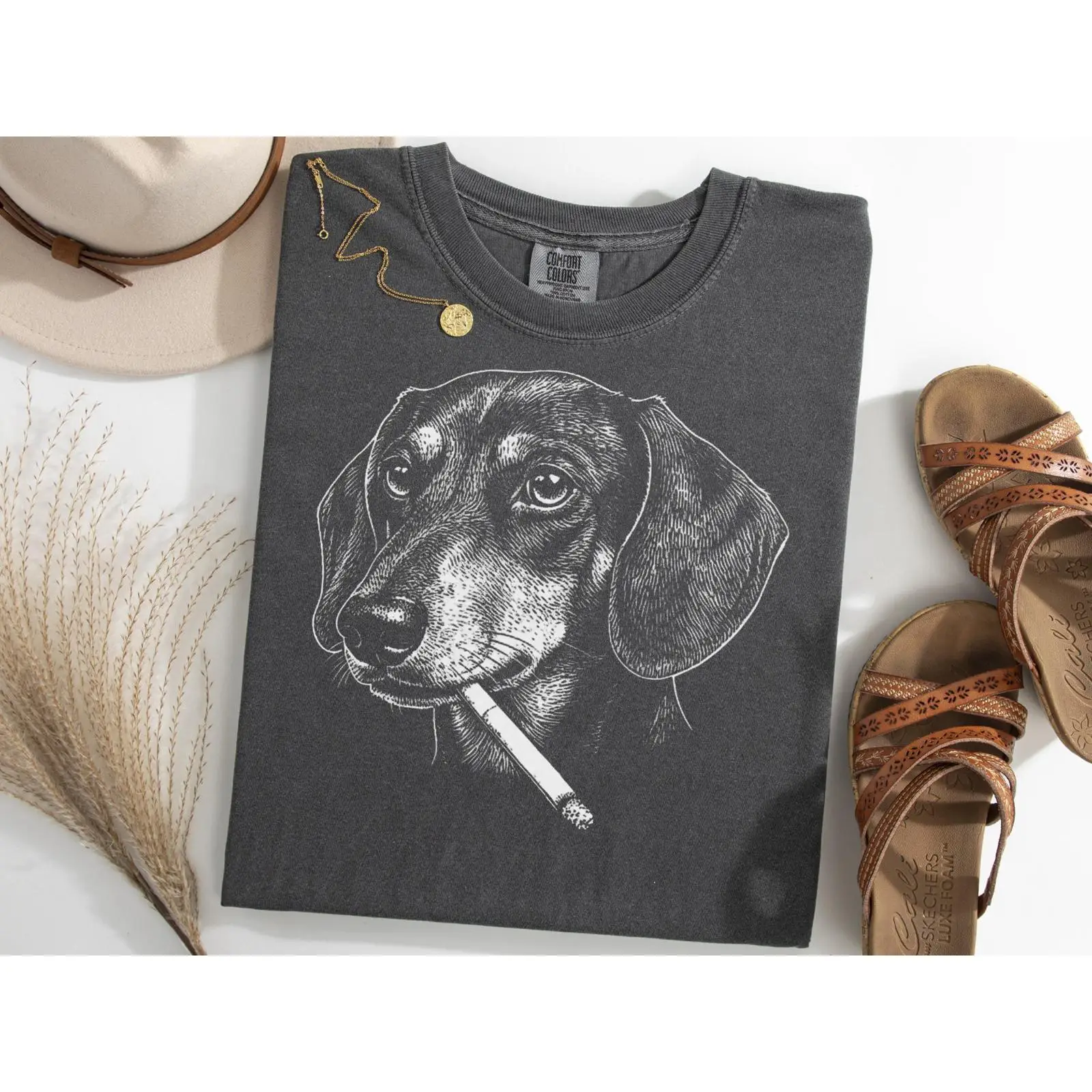 Vintage Fashion Gen Z - Camiseta Dachshund Smoking Meme Brainrot Doxie
