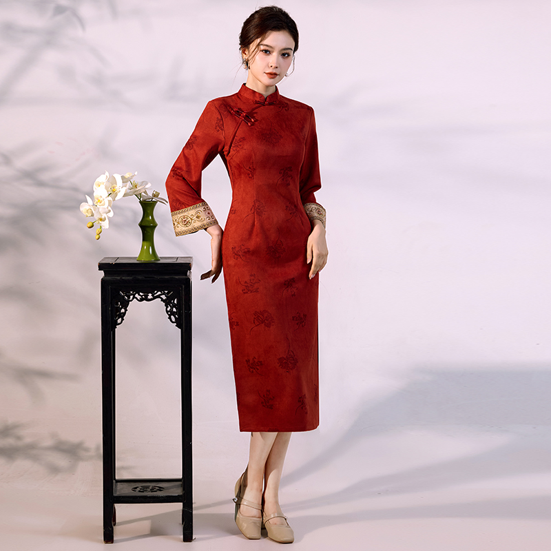 Qipao de veludo de camurça de  - Vintage Fashion Gen Z avaliação e preço